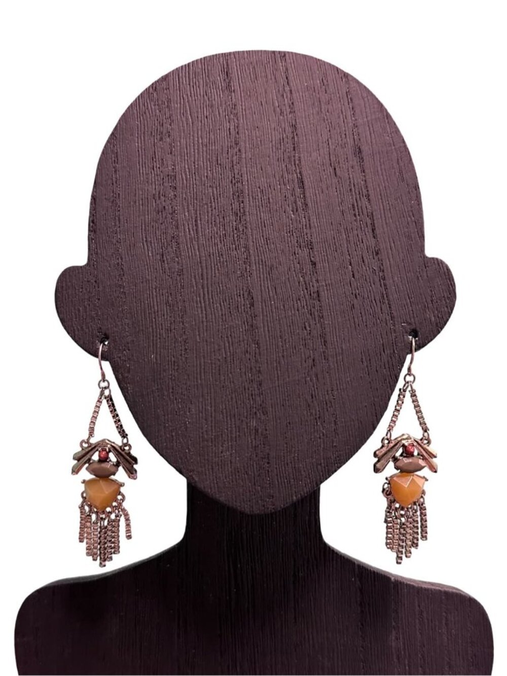 Boho Chandelier Earrings Gold tone Yellow Center Chain Fringe Womens Jewelry